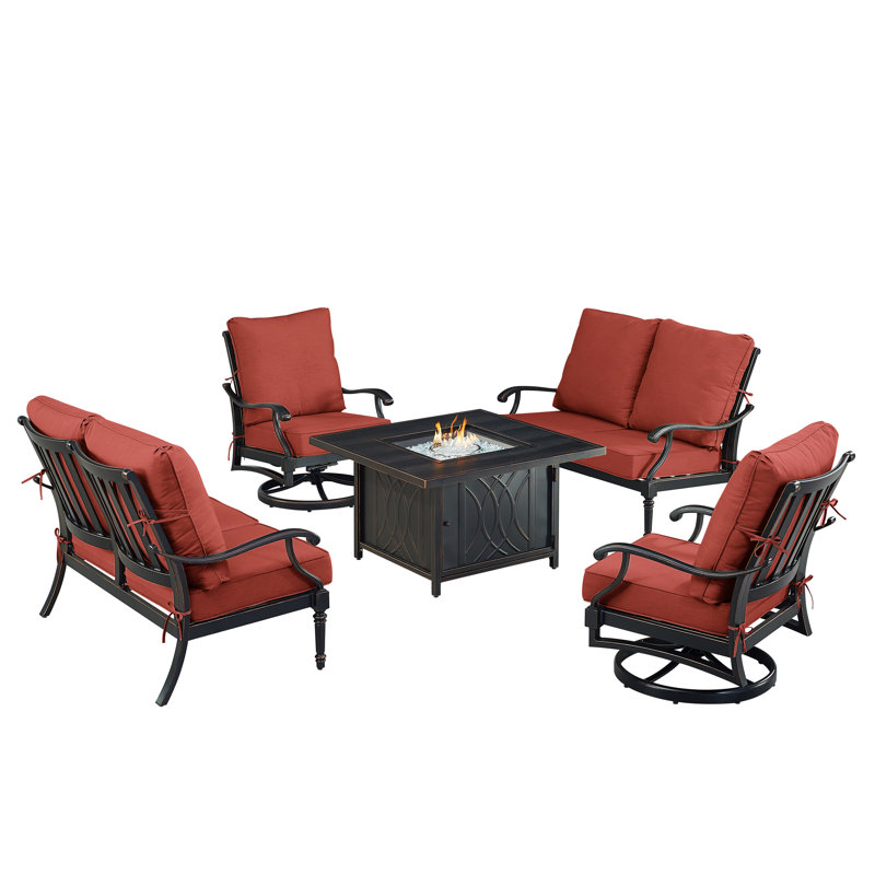 Ensemble de conversation d'extérieur pour 6 personnes avec coussins Paightyn, Rouge