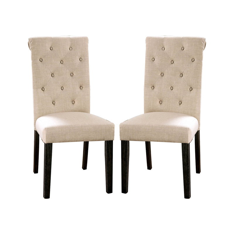 Chaises de salle à manger rembourrées en tissu, 2 pièces, et noir, dossier capitonné, 2 pièces de style rustique moderne, noir antique