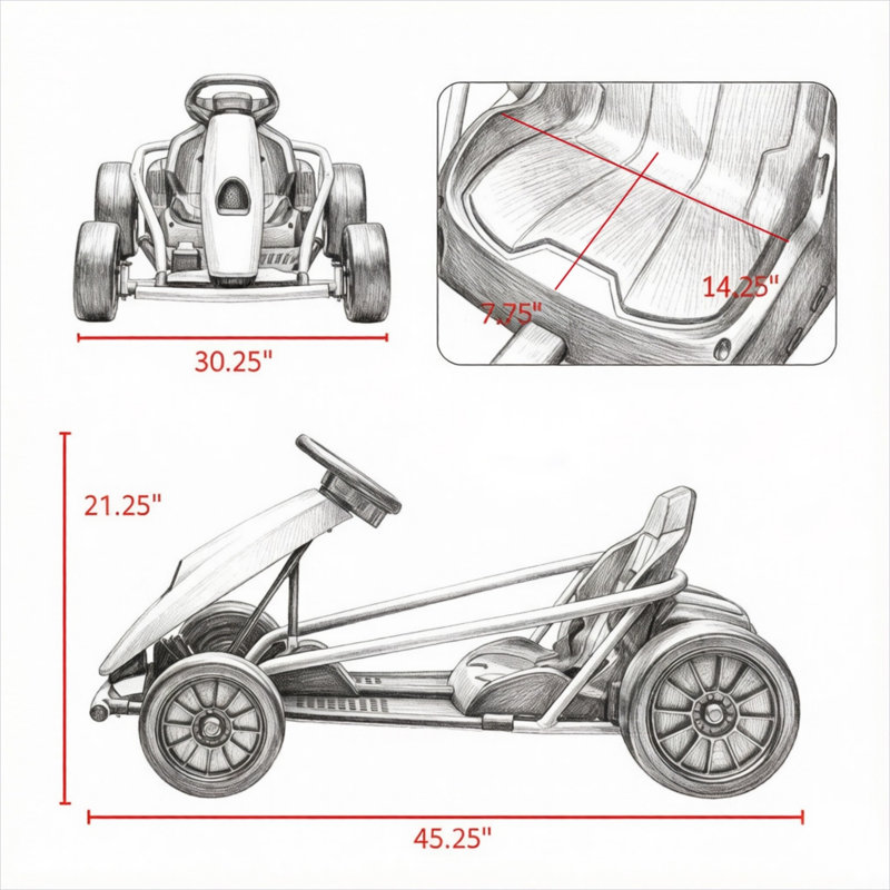 Kart en polypropylène et en acier pour enfants de 8 à 12 ans, noir classique, capacité de 154 lb
