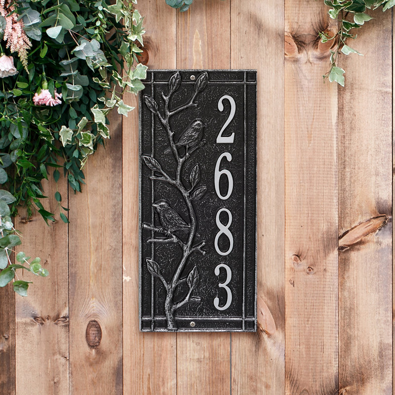 Plaque d'adresse murale1 ligne personnalisée Woodridge, Noir / argent, Oui