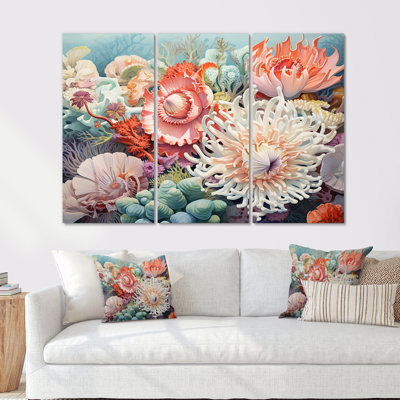 Ensemble d'art mural anémone marine - corail sous l'eau