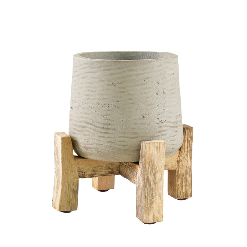  Pot à fleurs minimaliste en ciment avec pieds en bois