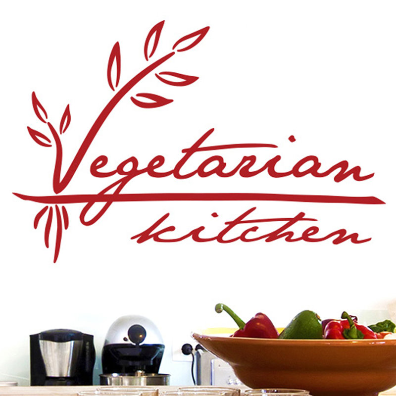 Vegetarian Kitchen Wall Sticker, Large, Dark Red