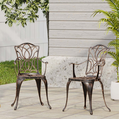 Ensemble de 2 chaises de salle à manger Aldolphus Tucson, ensemble de 2 pièces en fonte d'aluminium à motif floral