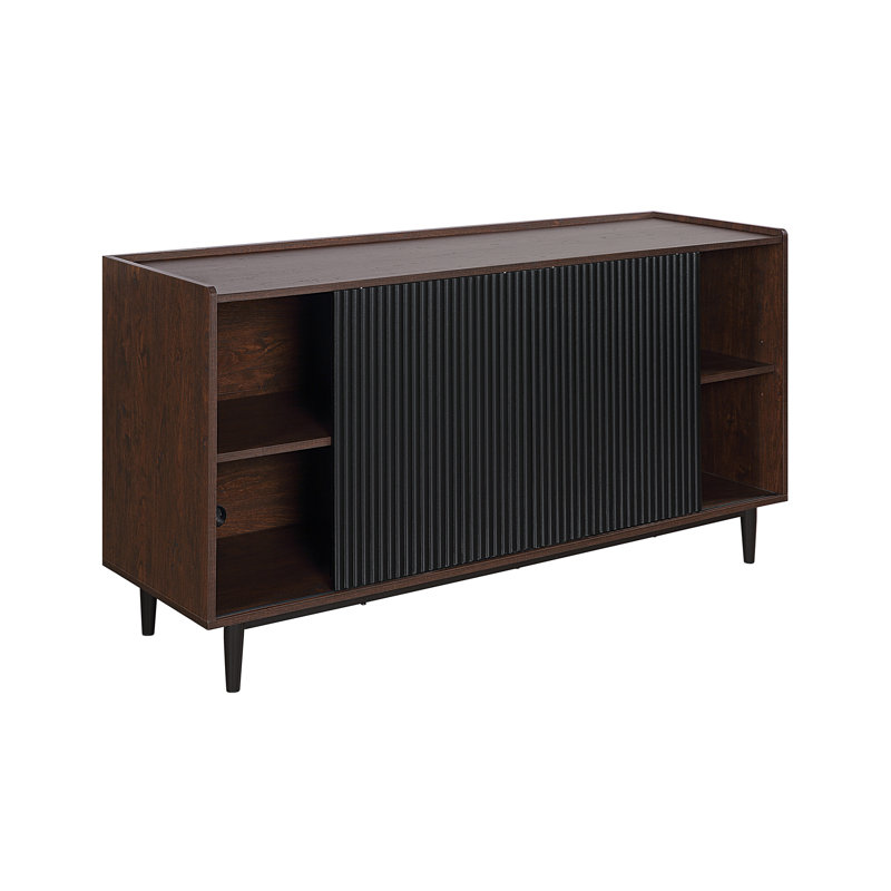 Buffet Mid-Century 59 po avec 7 tablettes réglables noires Duane, Brun foncé / noir