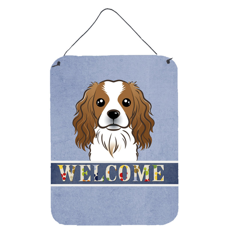 "Cavalier Spaniel Welcome" par Denny Knight, impression sur plaque, H 16 po x l 12 po