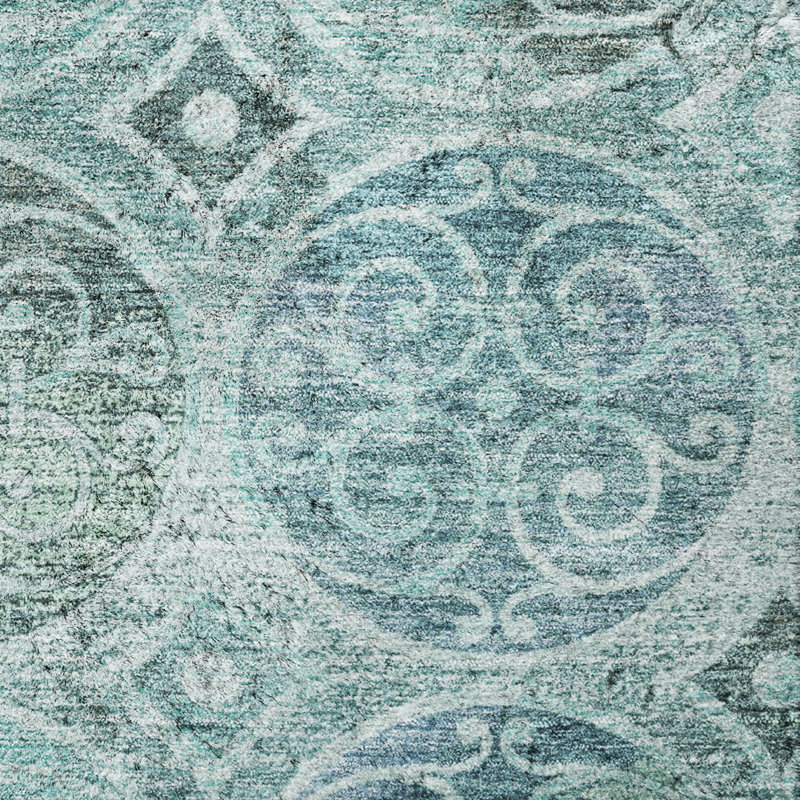 Tapis Dream Shag ADS738 à cercles, lavable à la machine de qualité supérieure, Teal, 10' x 14'