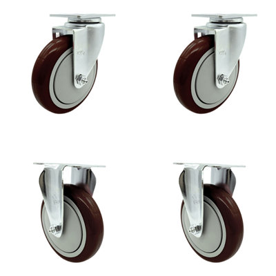 4 Piece Polyurethane Top Plate Caster Set with 2 Rigids