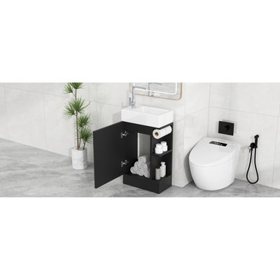 Meuble-lavabo 18,6 po avec lavabo, tablette à deux niveaux et orientation réglable pour salle de bain moderne, noir, meuble-lavabo