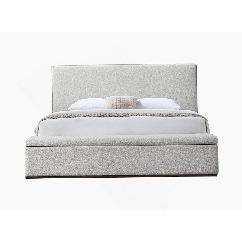 Très grand lit en lin beige avec rangement, Roi