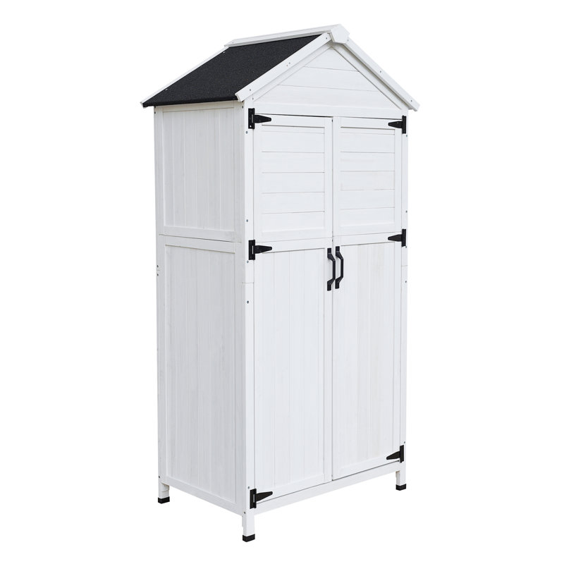 Remise de rangement 67 po en bois de sapin blanc avec portes doubles