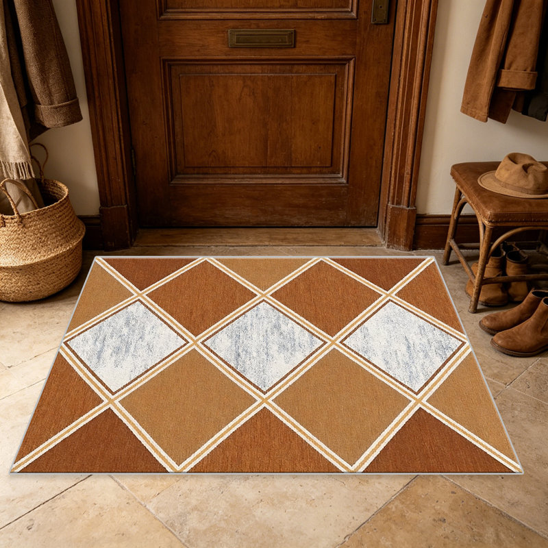 Brown Argyle carpet-easy to clean, machine-washable, soft and comfortable; suitable for door mats, kitchens, living rooms, bedrooms, corridors, and laundry areas. Easy to clean, durable carpet for home decoration.