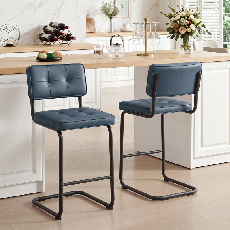 Tabouret de bar cantilever Marlow 25,6 po de style moderne du milieu du siècle, en similicuir, avec dossier et structure en acier
