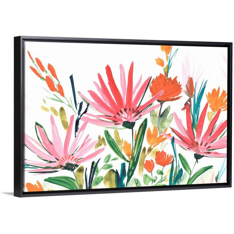 Reproduction d’art sur toile rose pétales par Isabelle Z, Cadre noir, H 22 po x l 32 po x P 1,75po
