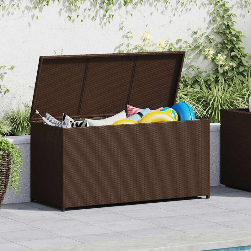 47'' Wicker Storage Box – 120-Gallon Outdoor Deck Chest for Cushions & Tools, Brown