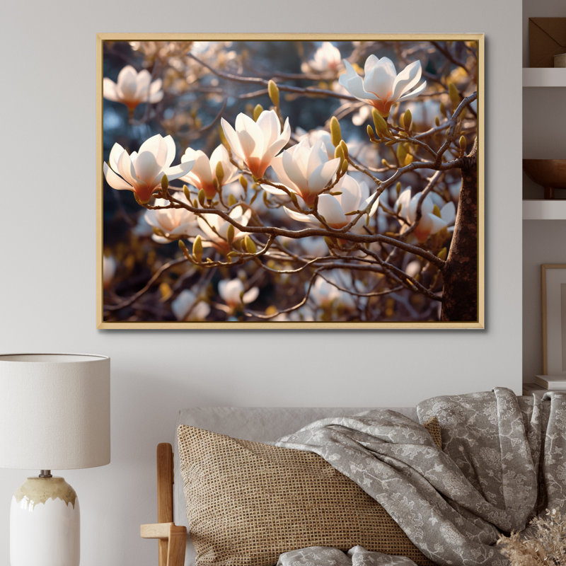 Paysage de magnolia blanc et rose V, Toile naturelle, H 34 po x l 44 po x P 1,5 po