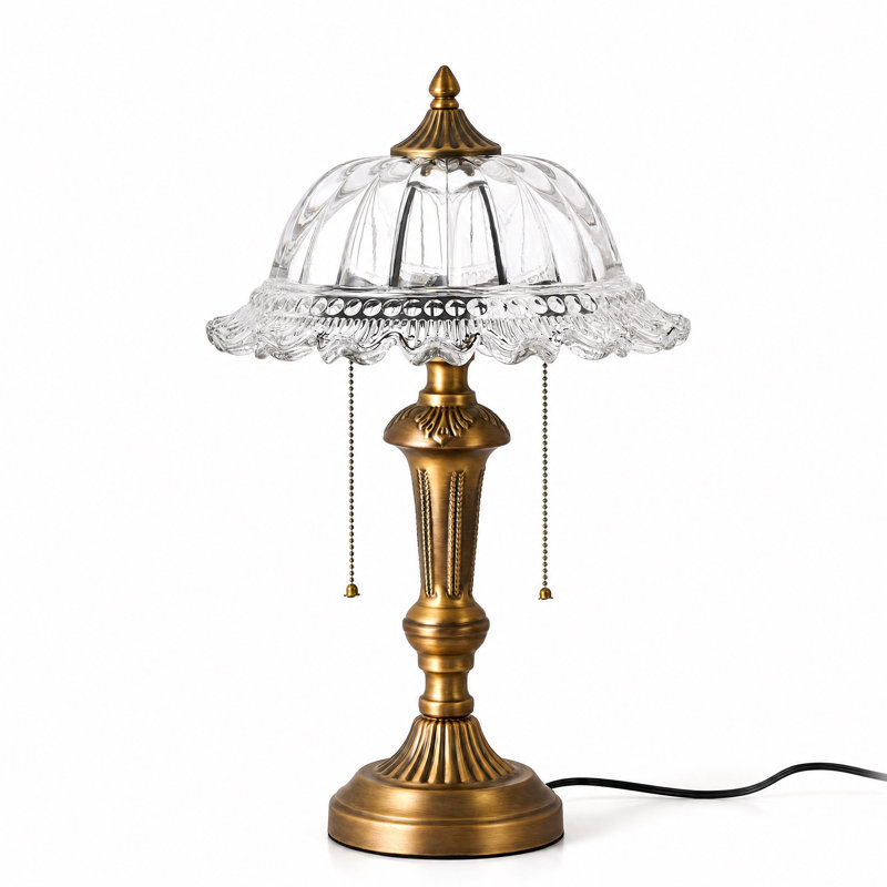 19.69-inch Large Vintage Glass Table Lamp with Antique Bronze Base , Clear