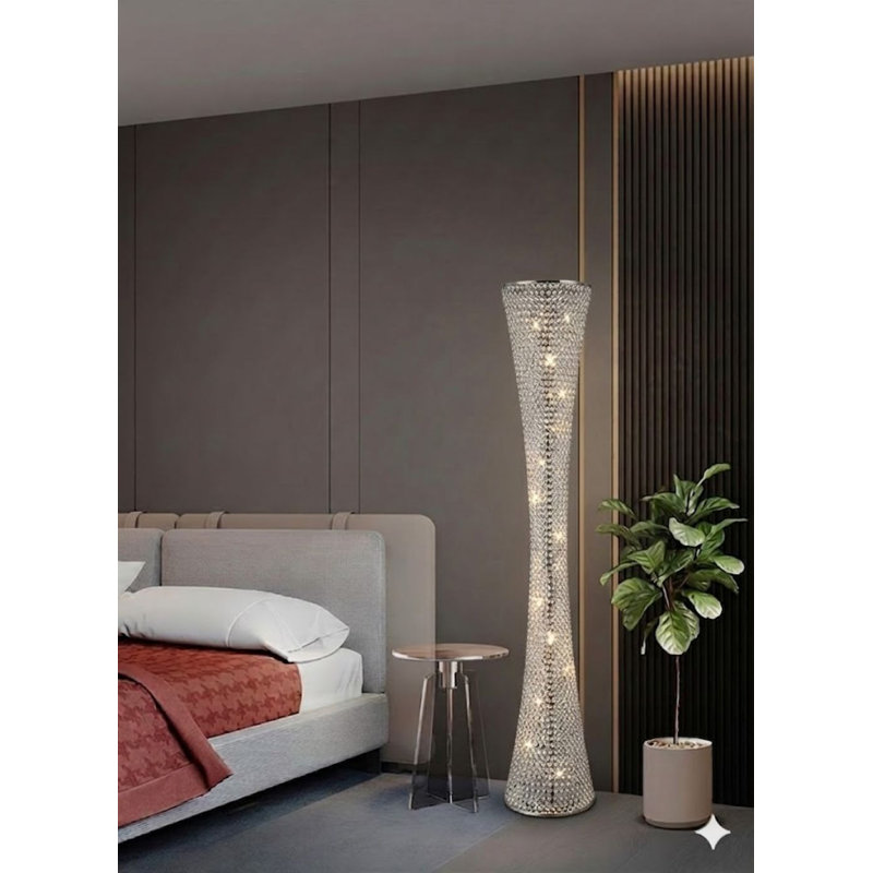 15-Light Chrome Floor Lamp With Clear Crystals, Chrome