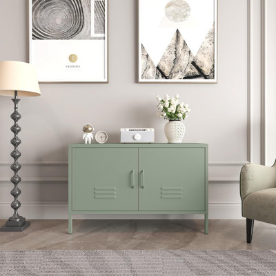 39,37 po de large armoire de rangement verte, meuble télé en métal avec rangement, armoire de rangement verte pour chambre à coucher, salon