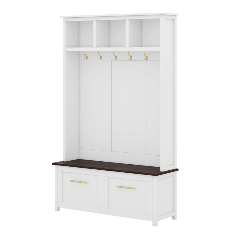 76.6"H Hall Tree with Open Storage,4-in-1 Hall Tree with Bench, White