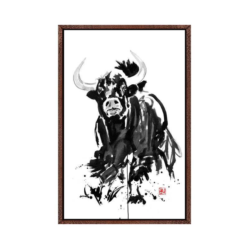 Buffalo by Péchane - Print on Canvas, 152.5 cm H x 101.5 cm W, Classic Brown Wood Framed