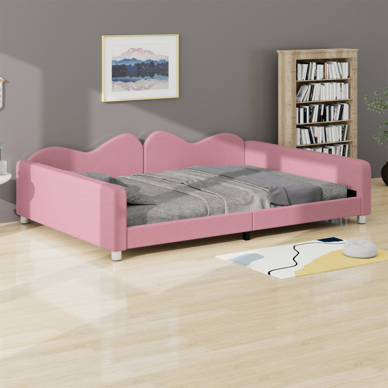 Upholstered Daybed With Cloud-Shaped Backrest, Pink
