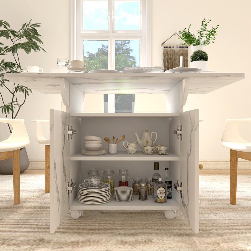 Table de salle à manger pliante en bois 47 "avec support de rangement et armoire