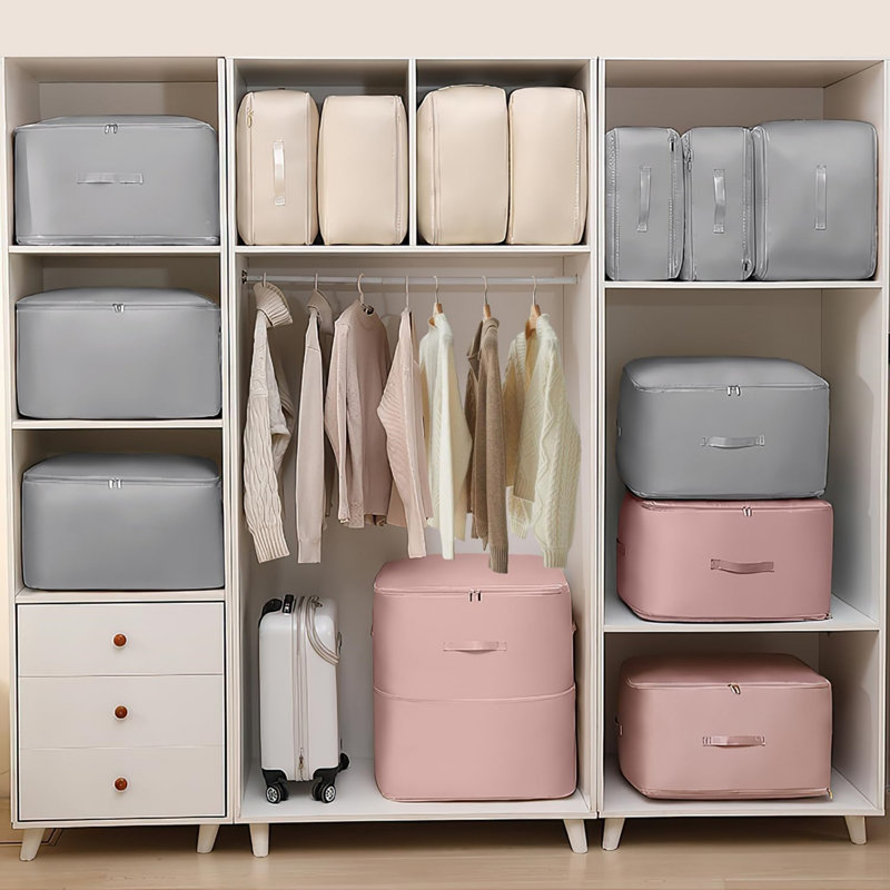 Sac de rangement multi-usages anti-poussière, sacs de rangement, sacs de déménagement robustes, fourre-tout de rangement pour économiser de l'espace, sacs d'auto-compression pour édredons, vêtements, couvertures (kaki, L)