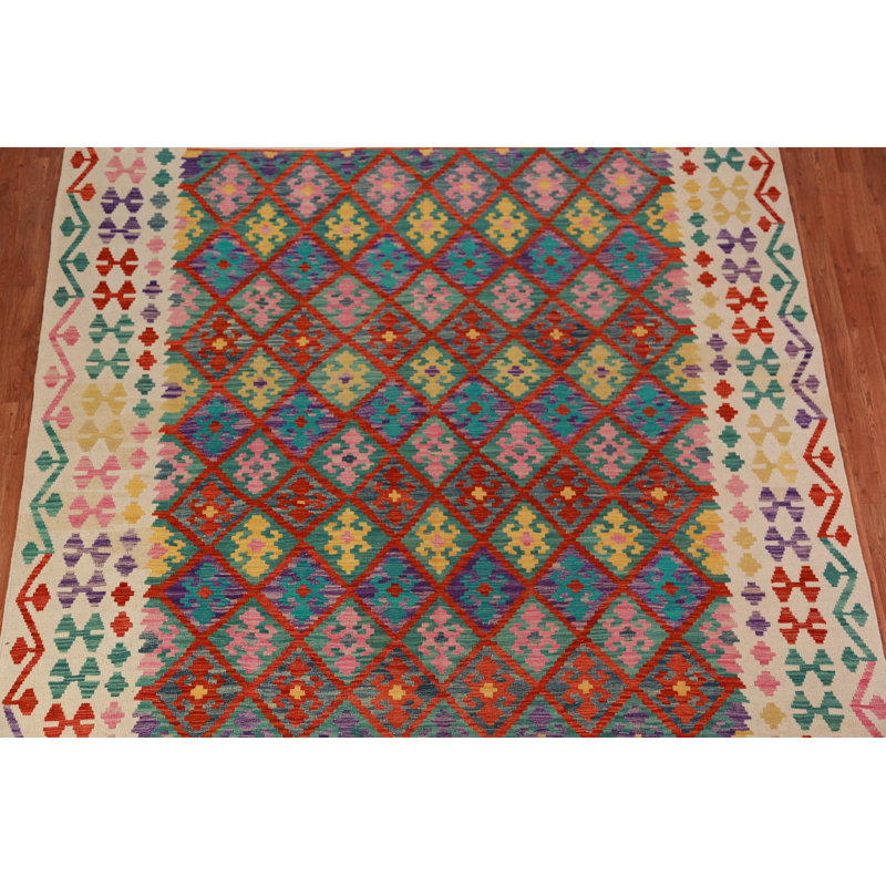 Tapis oriental kilim en laine à tissage plat 8 x 10