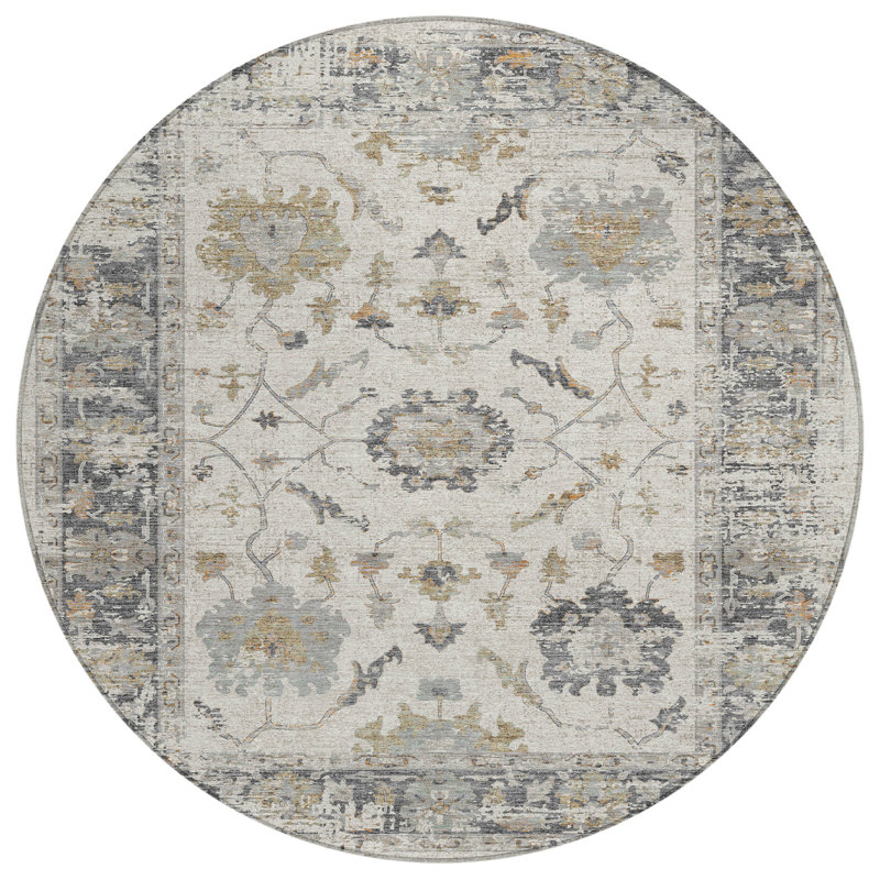 Machine Washable Indoor/Outdoor Xhevrie Ivory Rug, Round 8'