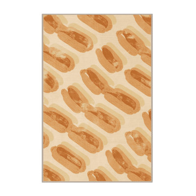 Machine Washable Klein Hot Dog Traditional Striped Rug in Beige – Beige Binding