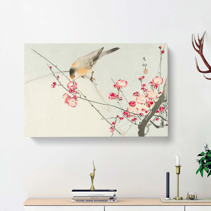 Songbird On A Blossom Branch by Ohara Koson - Wrapped Canvas Painting, 50cm H x 76cm W x 3cm D