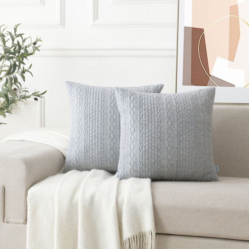 Farmhouse Knitted Modern Embossed Patterned Pillow Cover, 18"H x 18"W, Aqua