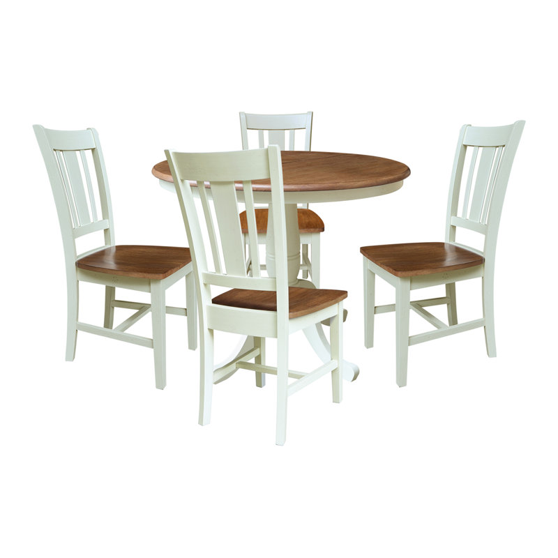 Ensemble de salle à manger extensible en bois massif 5 pièces Ewalt, 5, Noyer blanc / écorce