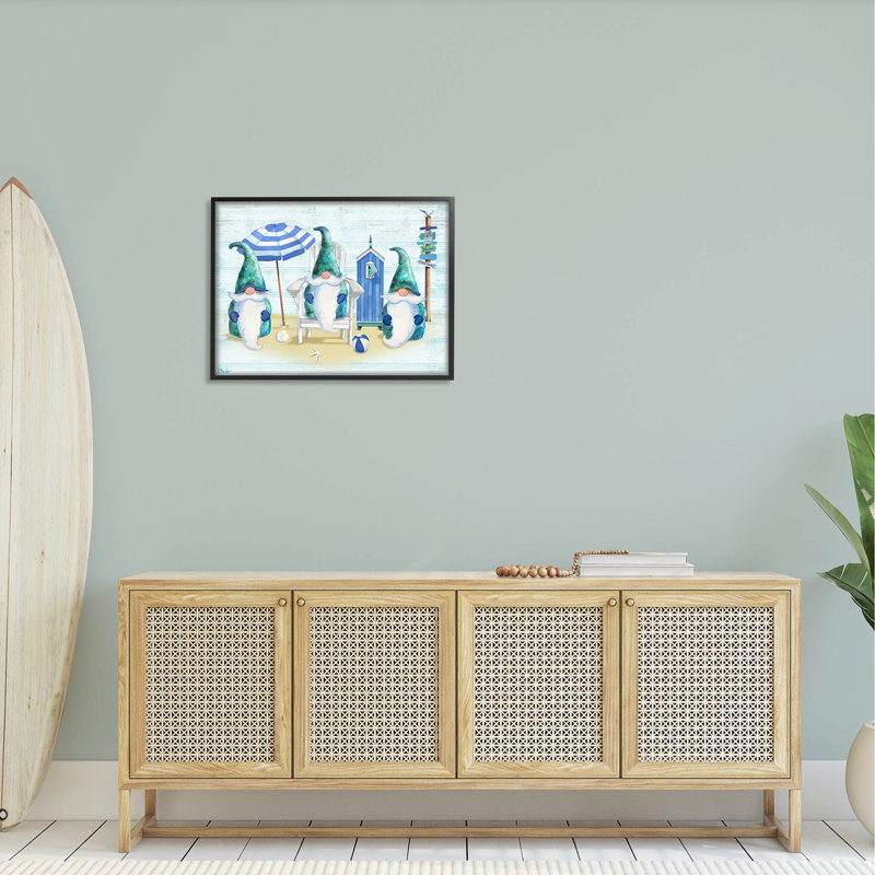 «Nautical Beach Gnome», estampe numérique par Paul Brent, H 24 po x l 30 po x P 1,5 po, Giclée encadrée noir minuit