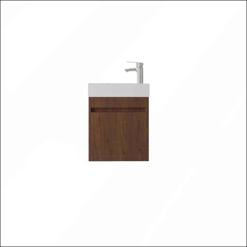 Meuble-lavabo flottant de 18 po avec lavabo en céramique, porte à fermeture en douceur et contreplaqué durable, parfait pour les espaces compacts