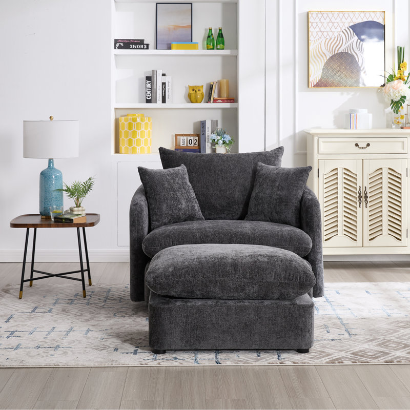 Chaise pivotante en chenille de 46,1 po à 46 degrés avec repose-pieds et canapé moelleux, Gris foncé