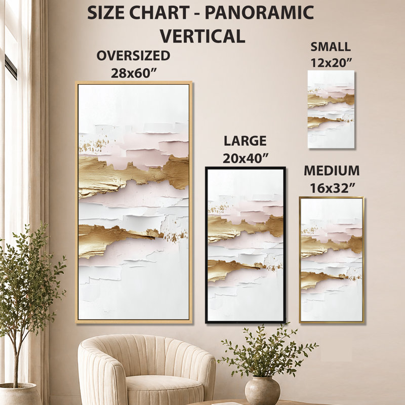 Or rose rosé Horizon lignes I - estampes abstraites encadrées, décoration murale moderne, H 40 po x l 20 po