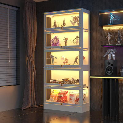 Display Cabinet With Acrylic Glass Doors,5-Tiers Curio Cabinet With LED Lighting For Collectibles, Collectibles Toy Organizers Rack & Display Shelf D