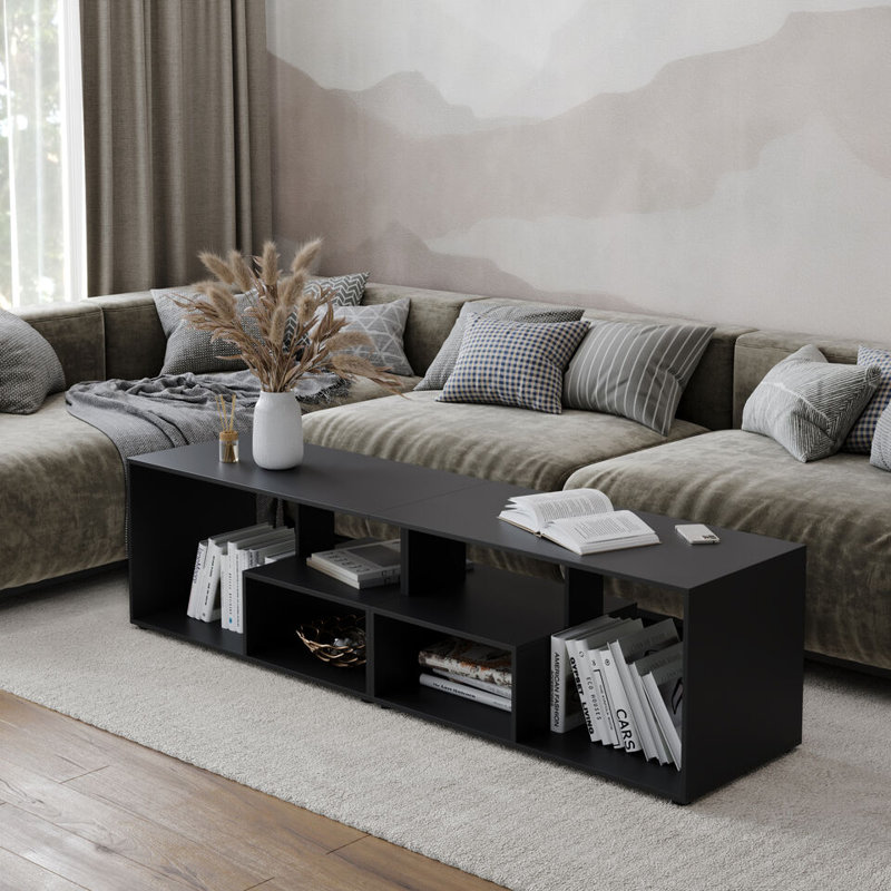 Sester Solid Wood Coffee Table with Storage, Black