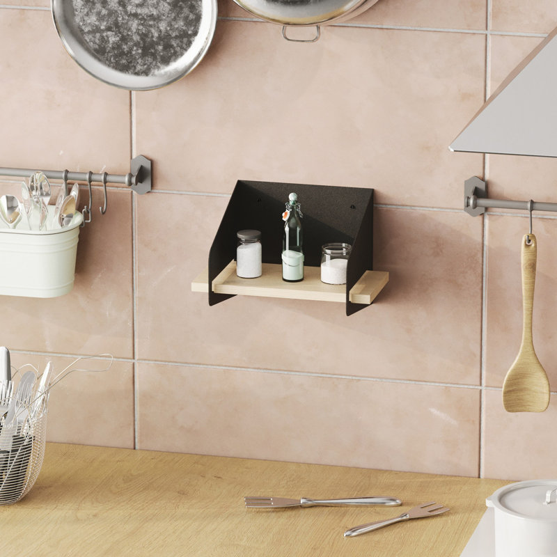 Locelso 100% WOODEN Floating Shelf, Black, 20cm H x 30cm W x 19cm D