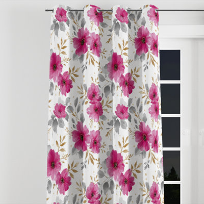 Country Farmhouse Blackout Curtains - Grey Fuschia Whisper Grommet Curtain - 1 Panel