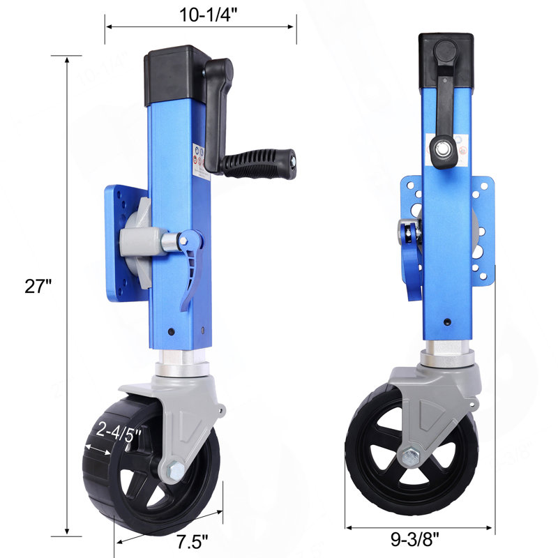 Cric de remorque en aluminium robuste, pour utilisation sur 3 po X 5 po Languette de la remorque, charge maximale de 1 800 lb, bleu