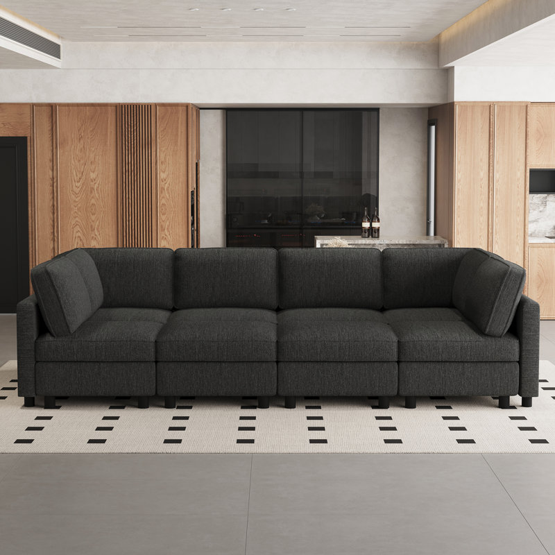 Canapé droit modulaire avec rangement pour grand salon à aire ouverte, Dark Grey Polyester Blend