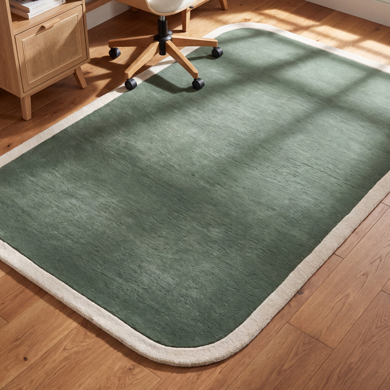 Hermione Hand Tufted Wool Area Rug in Green/Beige, Rectangle 5' x 8'