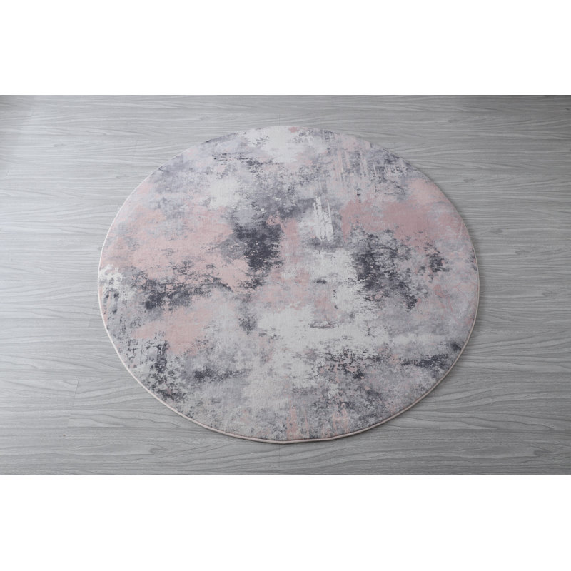 Tapis rose / gris, Rond 5 pi