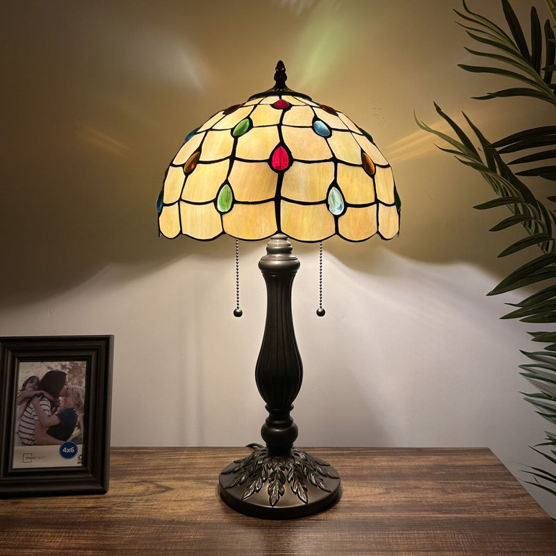 Lampe de table de style Bernfried Tiffany avec haricots de cristal en verre coloré or et ampoules DEL incluses H22 po