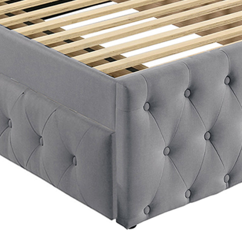 Fabric Fully Upholstered Twin Bed With Trundle, Gray
