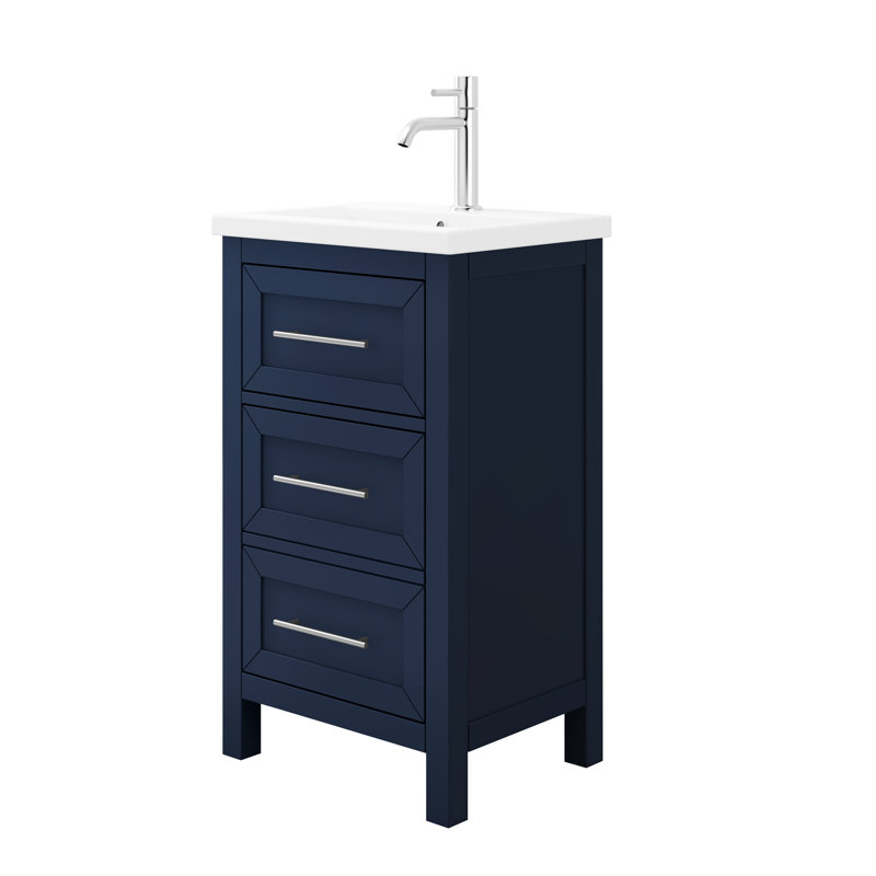 Lumiere 20 In. W X 16 In. D X 35 In. H Single Sink Bath Vanity In White Finish With White Ceramic Top, Navy Blue