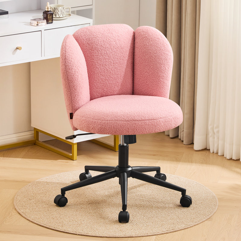 Modern Teddy Velvet Upholstered Swivel Task Chair, Pink